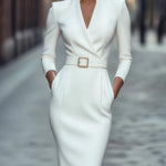 Nora | Raffiniertes schwarzes Kleid mit Gürtel und Stehkragen