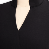 Nora | Raffiniertes schwarzes Kleid mit Gürtel und Stehkragen