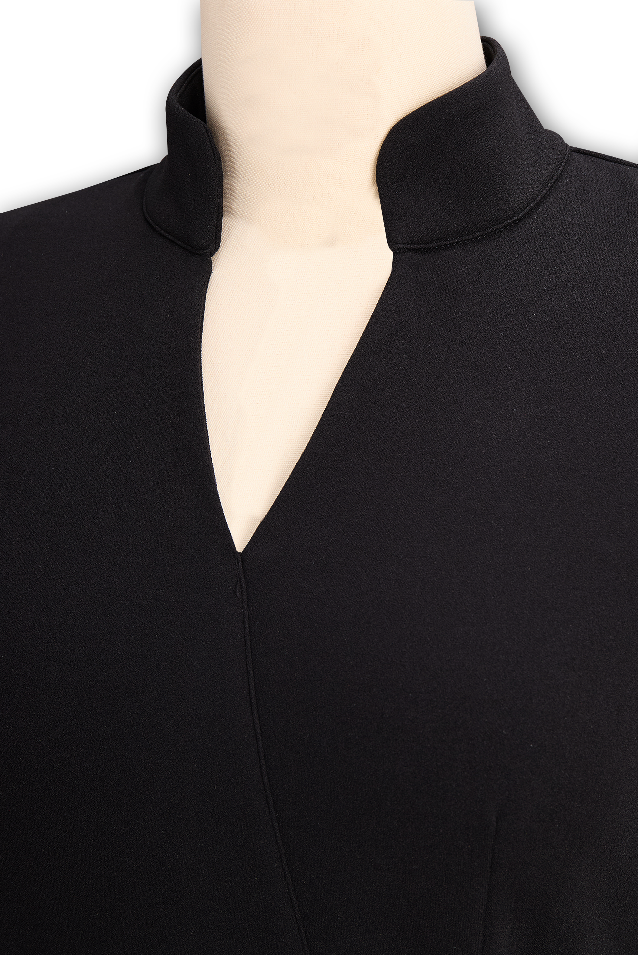 Nora | Raffiniertes schwarzes Kleid mit Gürtel und Stehkragen