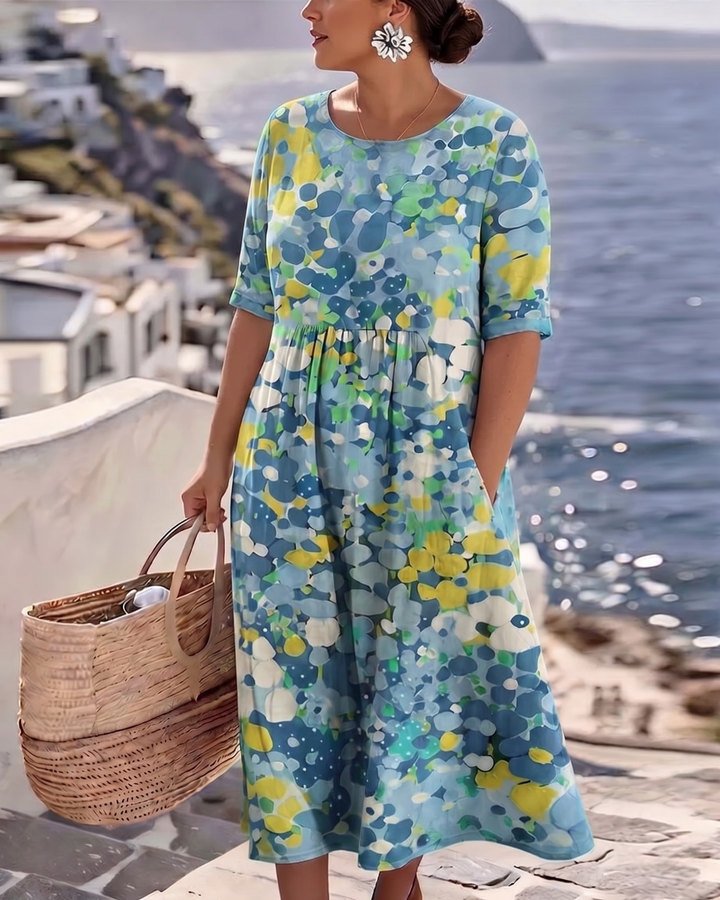 Elena™ | Elegantes geblümtes Sommerkleid in Midi-Länge