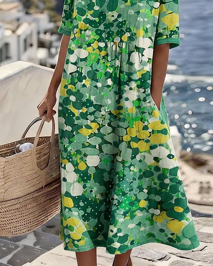 Elena™ | Elegantes geblümtes Sommerkleid in Midi-Länge