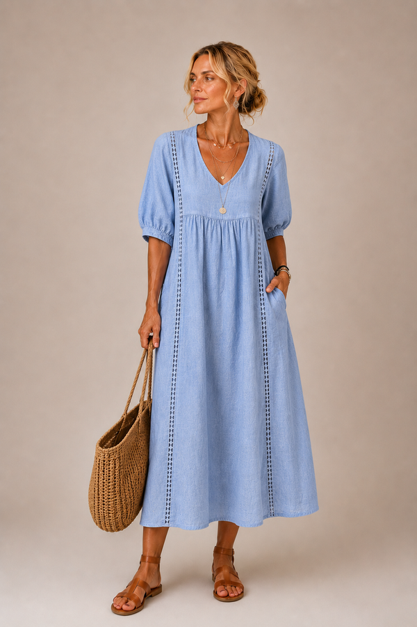 Lina – Leichtes Midikleid mit V-Ausschnitt