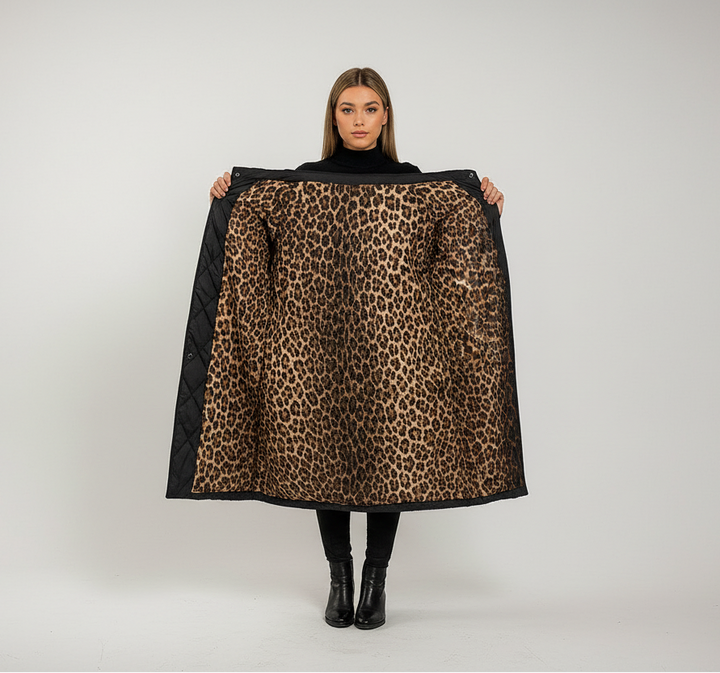 PREMIUM STEPPMANTEL MIT LEOPARDENPRINT FÜTTERUNG
