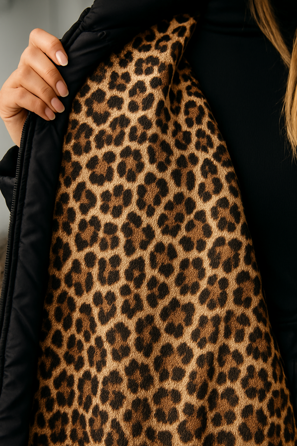 PREMIUM STEPPMANTEL MIT LEOPARDENPRINT FÜTTERUNG