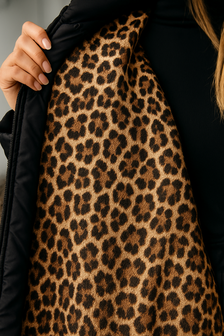 PREMIUM STEPPMANTEL MIT LEOPARDENPRINT FÜTTERUNG