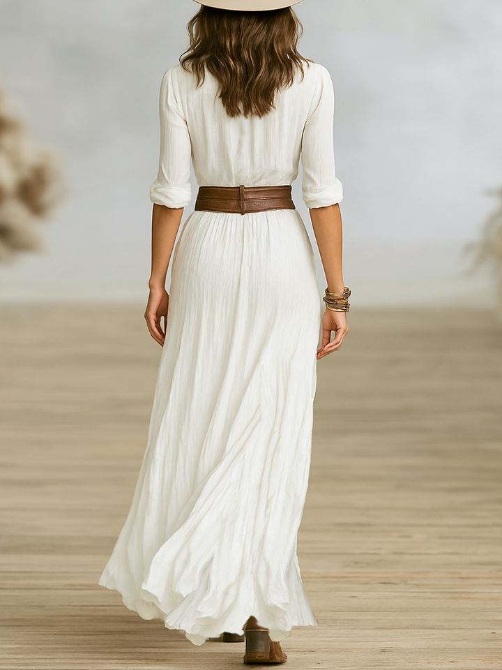 Aurora™ | Maxikleid aus Leinen mit umgeschlagenem Kragen