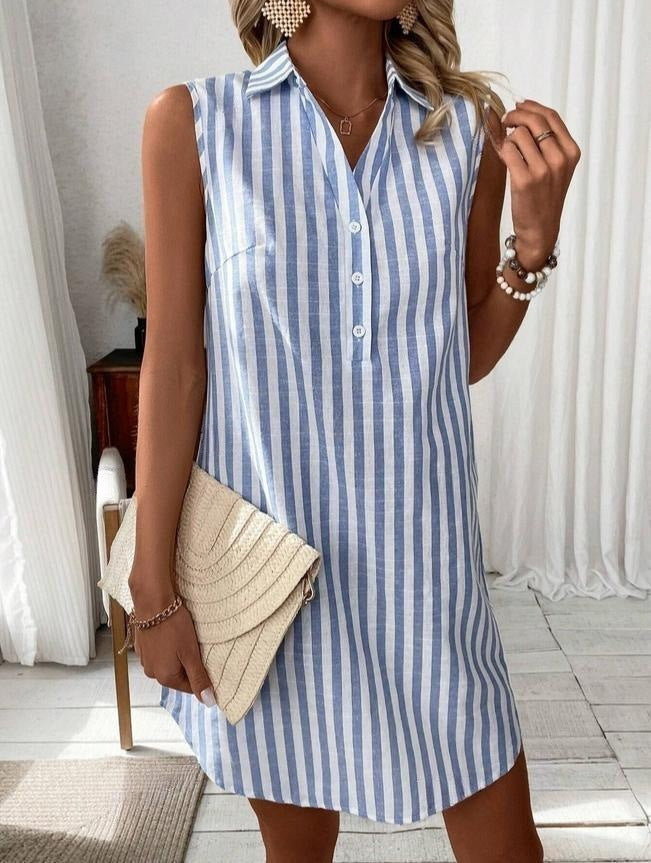 Sofie – Gestreiftes ärmelloses Hemdblusenkleid