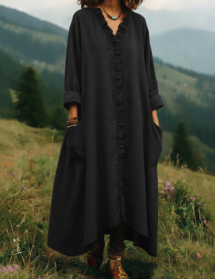 Alma – Langärmliges A-Linien-Kleid mit Volants