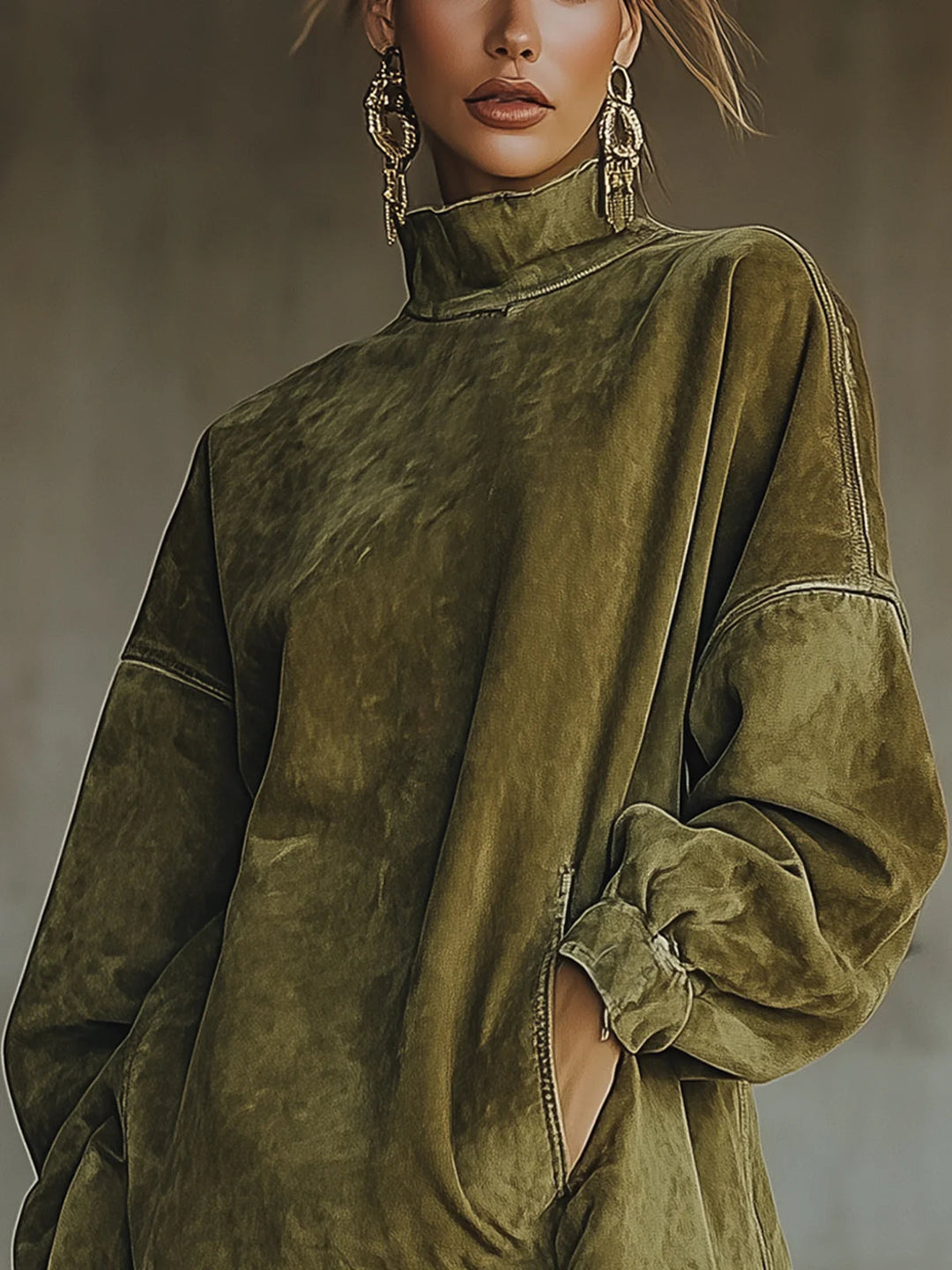 Greta™ | Velourskleid mit hohem Kragen und Fransen