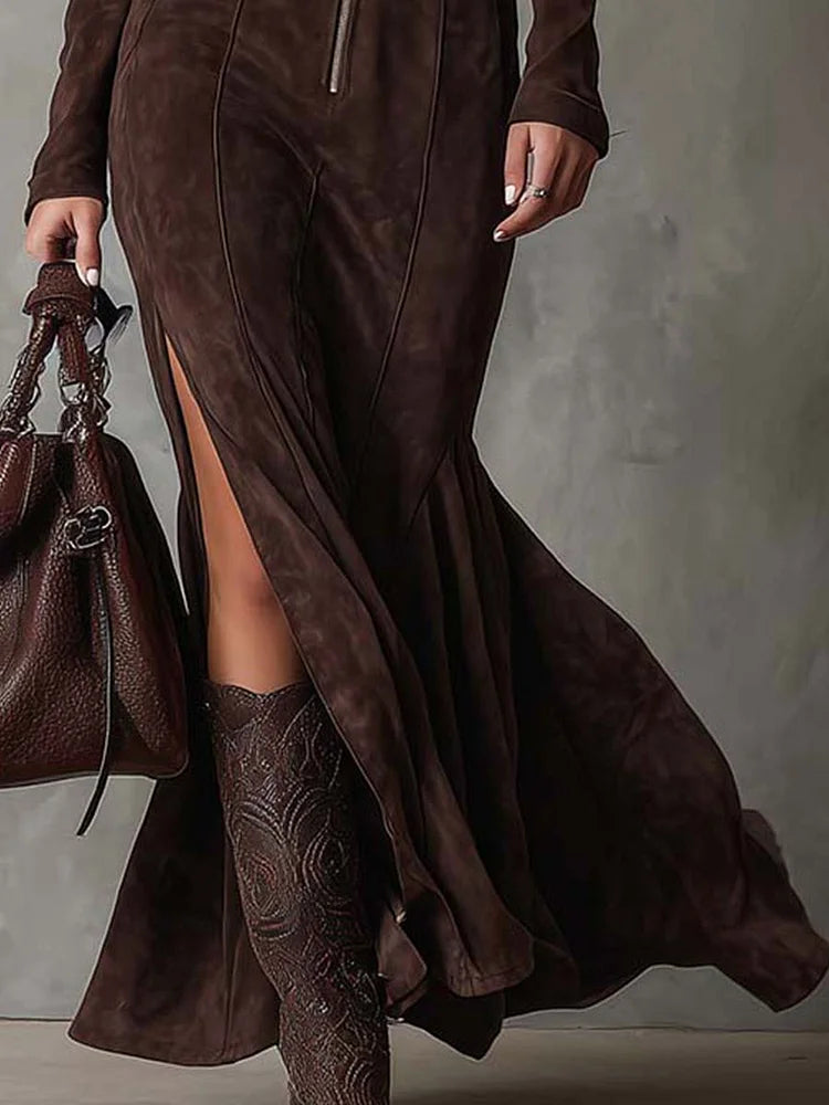 Mila™ | Maxikleid Braun mit Gürtel