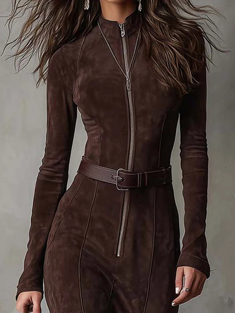Mila™ | Maxikleid Braun mit Gürtel