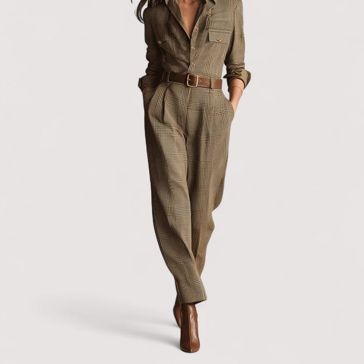 Ailina™ | Elegante und raffinierte braune Karomuster-Tweed-Arbeitsanzug