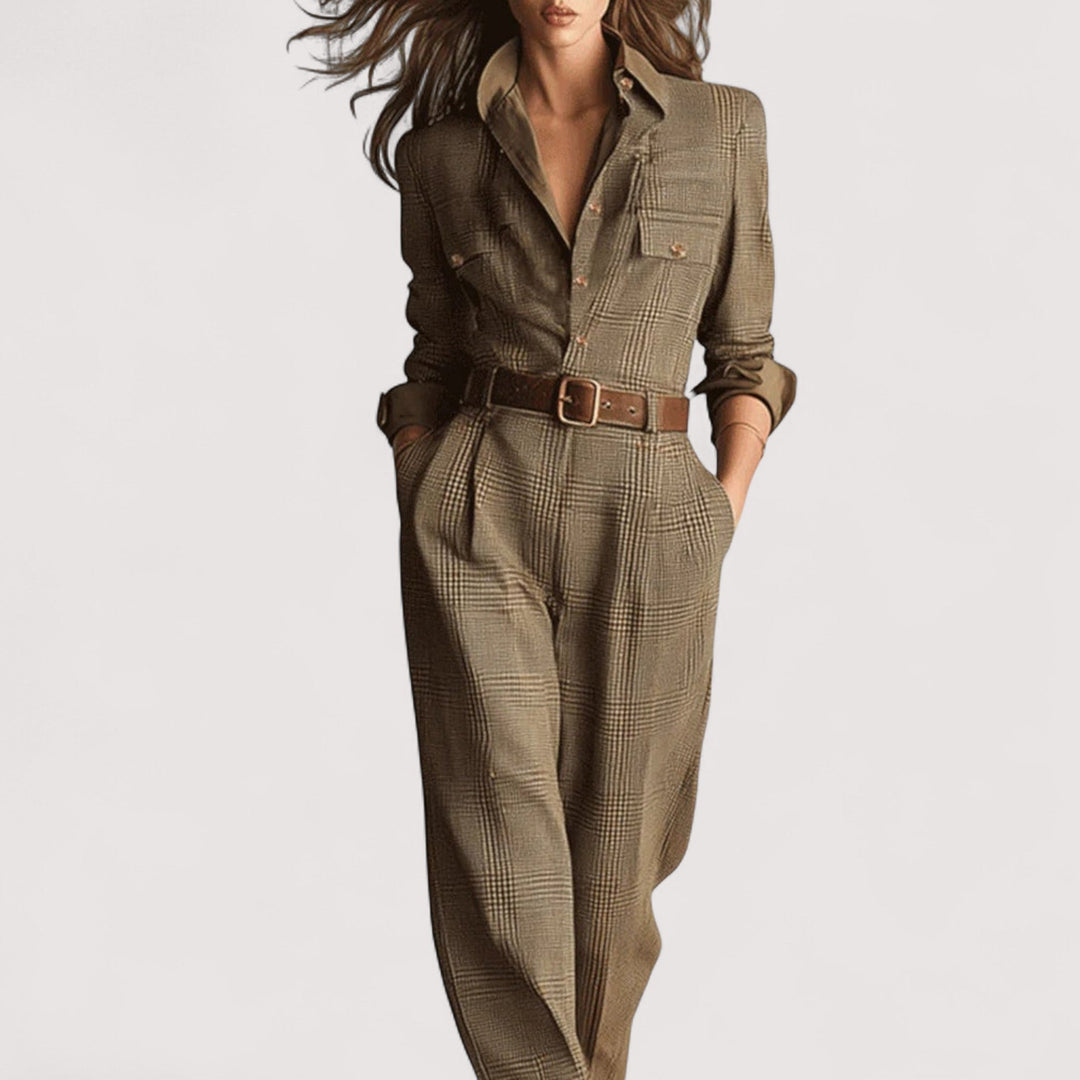 Ailina™ | Elegante und raffinierte braune Karomuster-Tweed-Arbeitsanzug