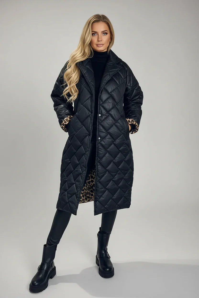 PREMIUM STEPPMANTEL MIT LEOPARDENPRINT FÜTTERUNG