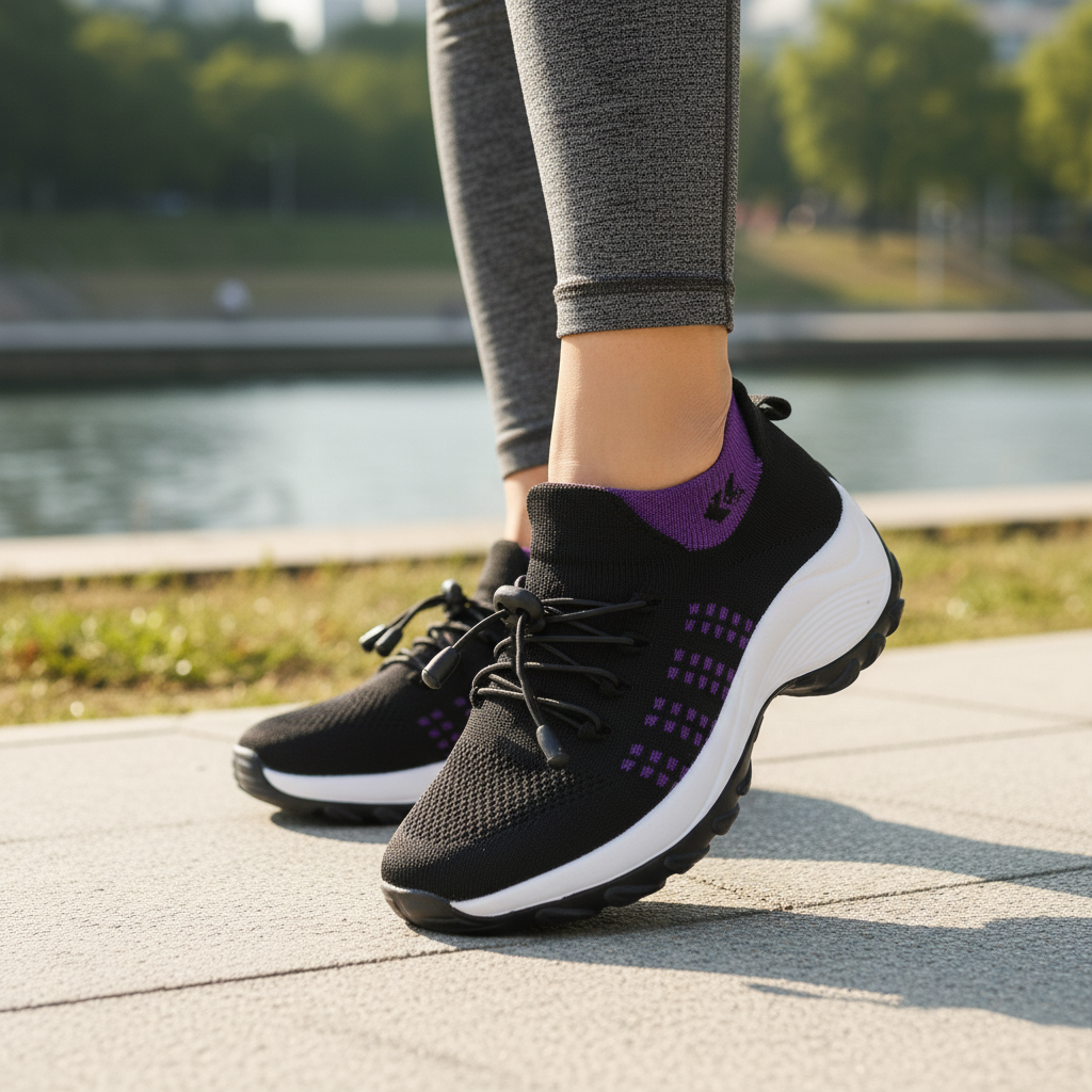 Ambulo Orthopädische Schuhe Strickstoff - Lila Schwarz