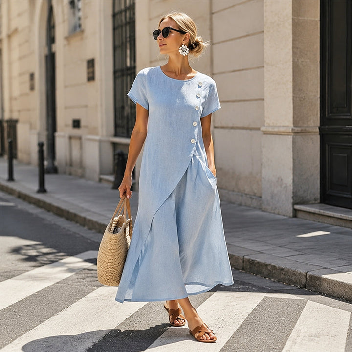 Mille – Leichtes Midikleid mit asymmetrischen Knöpfen